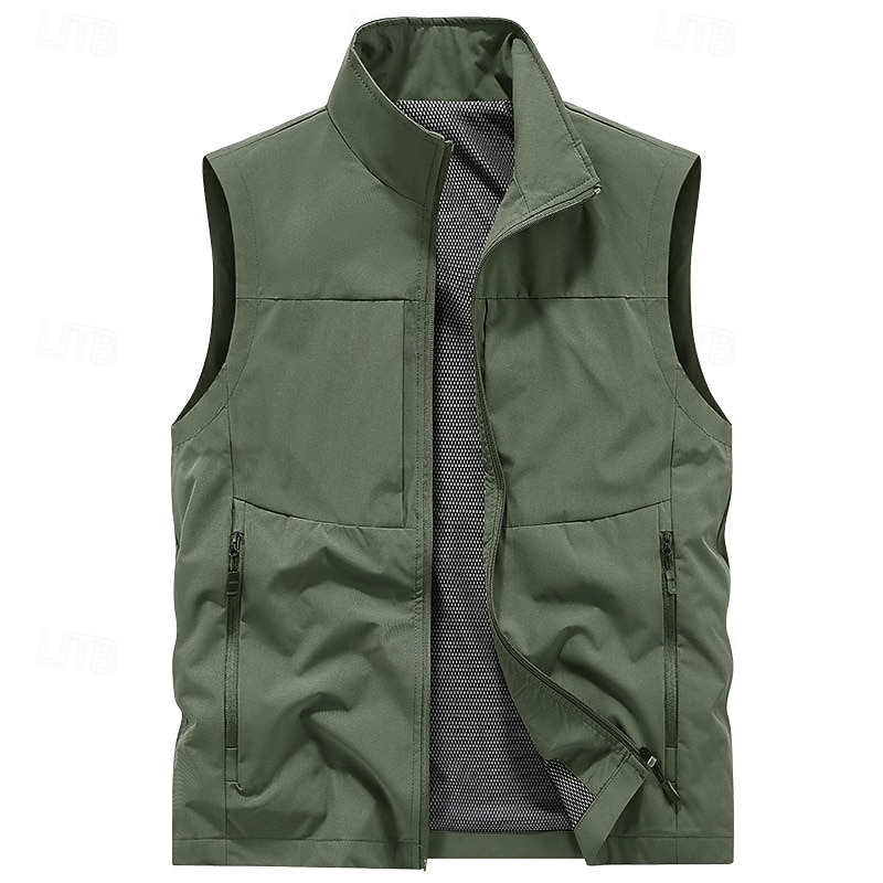 Herren Outdoor-Weste Weste Angelweste Outdoor Täglich Mode Lässig Frühling Herbst Tasche Polyester Bequem Einfach Reisverschluss Stehkragen Normale Passform Schwarz Rote Khaki Armeegrün Weste 2025 - $22.99 –P11