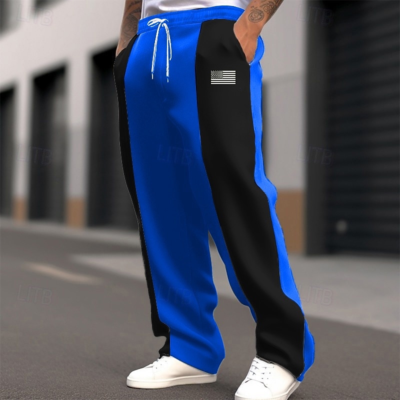 2025年 男性用 スウェットパンツ ズボン ストレートレッグスウェットパンツ ドローストリング ポケット 弾性ウエスト カラーブロック 国旗 履き心地よい クリスマス スポーツ・アウトドア ファッション カジュアル ブラック ルビーレッド マイクロエラスティック  コレクション – $20.99 –P6