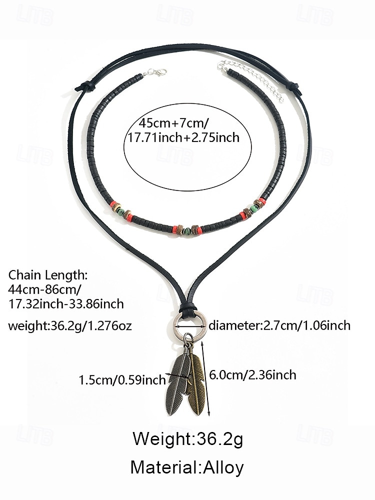 Мужское многослойное ожерелье с подвеской в виде перьев, регулируемое колье-чокер из сплава в стиле бохо для вечеринок, фестивалей и повседневной носки 2025 - $11.99 –P6