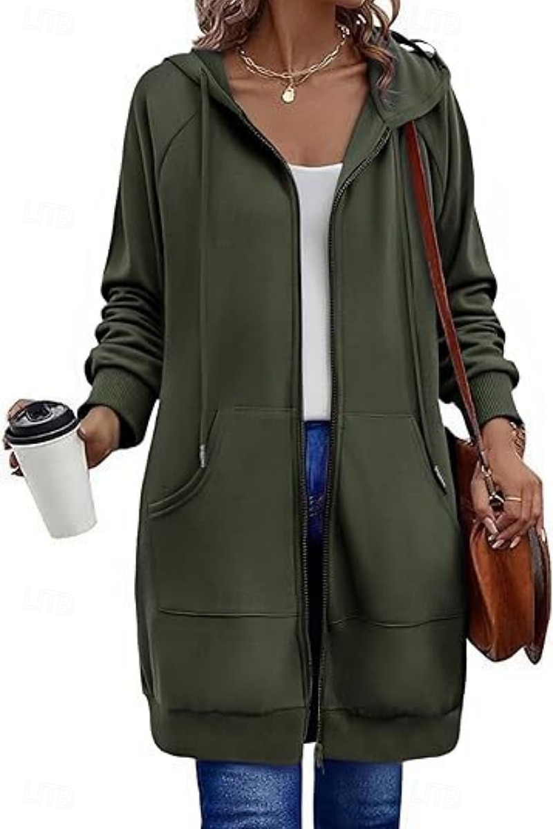 Naisten Huppari takki Mukava Hengittävä Vetoketju Tasku Vapaa-aika Tavallinen Loma Katu Kausaliteetti Arki-asut Vetoketju Pitkä Hupullinen Normaali Pitkähihainen Päällysvaatteet Laivasto Musta 2026 - $41.99 –P1