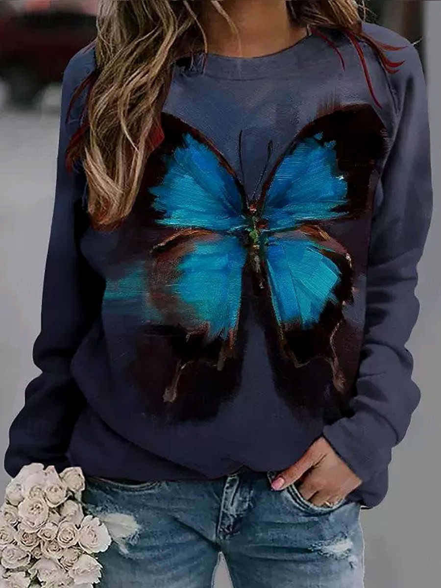 Per donna Pullover Grafico Animale Farfalla Casual Manica Lunga Girocollo Top Regolari Casuale Bianco Blu Blu scuro Autunno Inverno del 2025 a $26.99 –P2