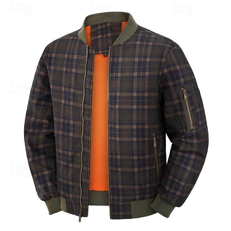 Per uomo Giubbotto bomber Giacca Casual Vacanza Quotidiano Caldo Tasca Autunno Inverno Plaid Moda Classico Collo alla coreana Regolare Verde scuro Verde militare Giacca del 2026 a $48.99 –P1