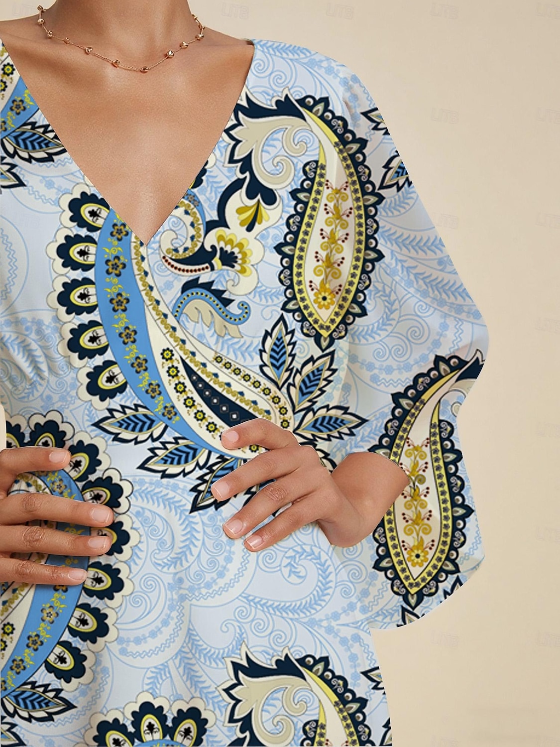 Femmes Féminin Robe Décontractée Bleu Ciel Manche 3/4 Été Printemps Toutes saisons Col en V Moderne Fluide S M L de 2025 ? $135.99 –P3