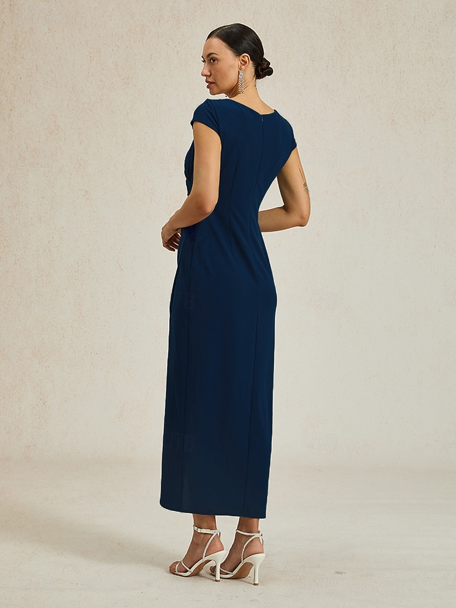 Femmes Robe maxi Robe fourreau Élégant Coupe régulière Couleur Unie Manche Courte Col en V bleu marine Été Printemps de 2025 ? $99.99 –P3