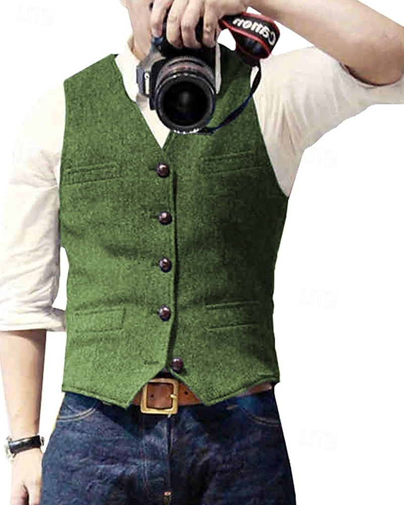 Hombre Chaleco Vacaciones Fiesta Negocio Moda Casual Primavera Otoño Bolsillo Botones Poliéster Cómodo Color sólido Recto 1 botón Escote en Pico Ajuste regular Plata Negro Champaña Vino Chaleco 2025 - $24.99 –P8