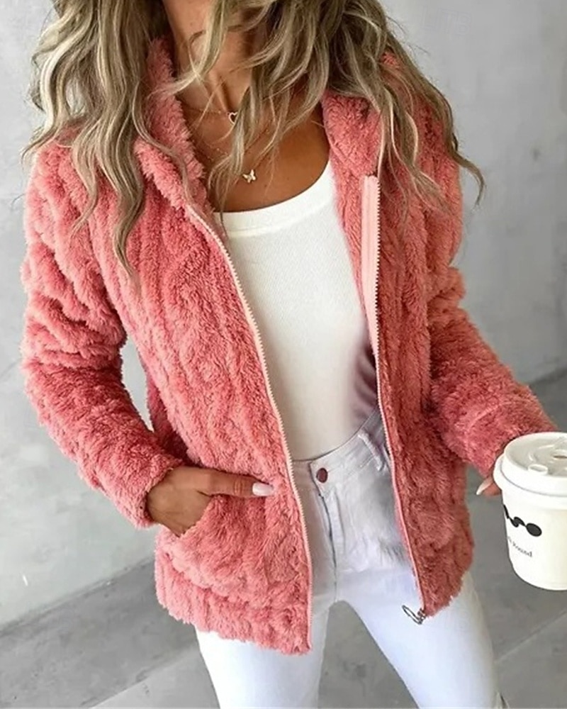 Per donna Giacca in Pile Cappotto Giacca con Cappuccio Caldo Confortevole Cerniera Tasca Moda Moderno Casual Semplice Uscire Weekend Cerniera Regolare Con Cappuccio Vestibilità regolare Manica Lunga del 2025 a $26.99 –P3