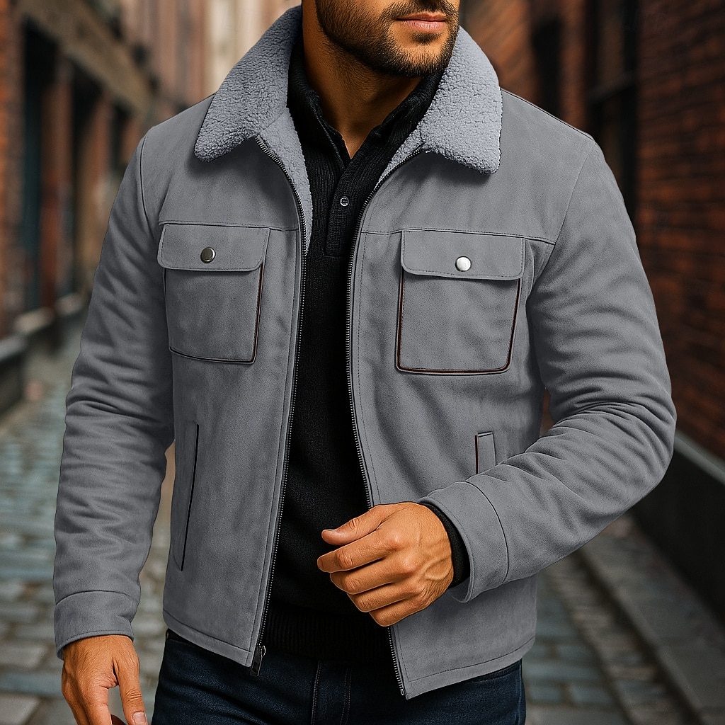 Homme Veste en faux suède Veste Sherpa Veste en Daim Marron Occasionnel Quotidien Chaleur Thermique Avec Poches Automne Hiver Actif ancien Régulier Noir Marron Gris Veste de 2025 ? $45.99 –P5