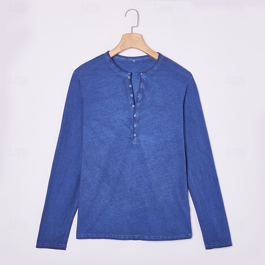 Férfi Henley ing Tee Top Hosszú ujjú ing Sima Henley Utca Vakáció Hosszú ujj Ruházat 100% pamut Szüret Divat Alap 2025 - $21.99 –P1