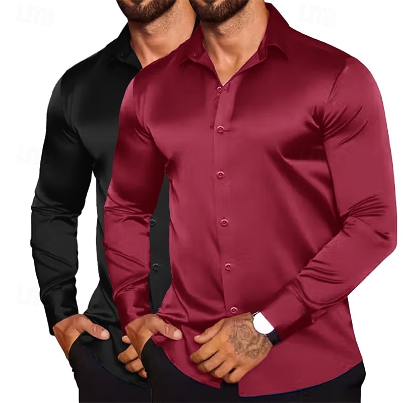 Homme Chemise Comme de la soie Chemise en satin Chemise habillée Chemise Boutonnée Uni Formel Mariage Blanc + Rouge Blanc + Vert Noir + blanc Blanc + Bleu manche longue Revers Printemps & Automne de 2026 ? $31.99 –P2