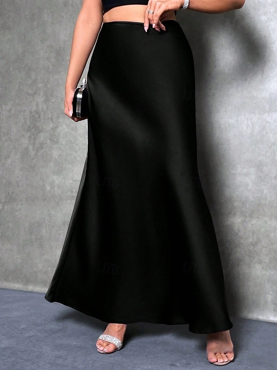 Women's Satin Skirts Elegant Fashion Maxi High Waist Skirts Plain Micro-elastic Party Street Black Fuchsia Green Khaki Spring 2026 - $25.99 –P21