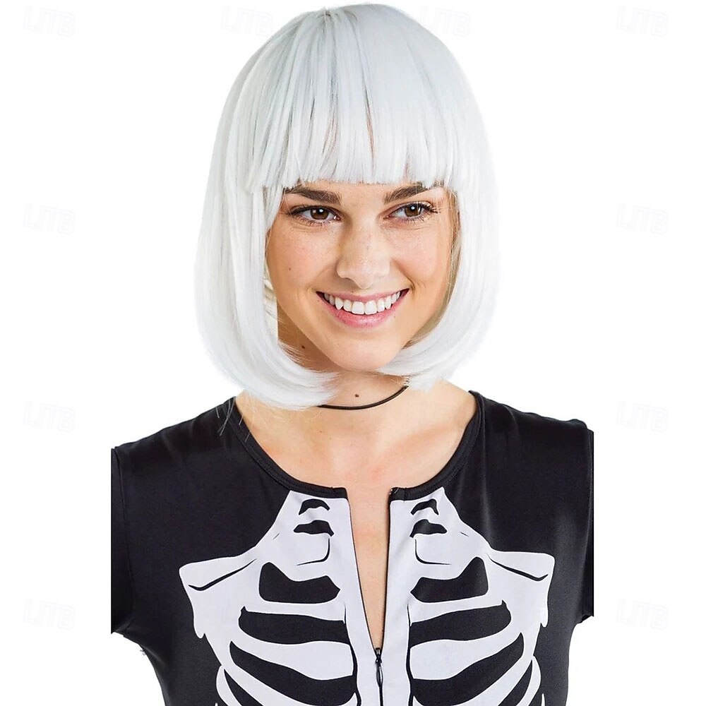 kort vit peruk halloween cosplay partyperuker 2026 - zł57.57 –P1