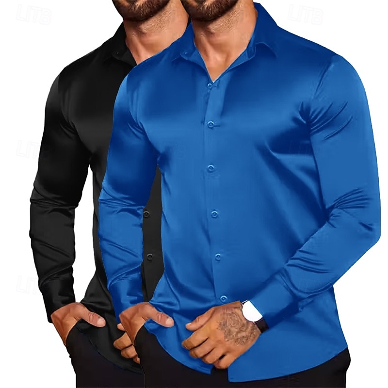 Homme Chemise Comme de la soie Chemise en satin Chemise habillée Chemise Boutonnée Uni Formel Mariage Blanc + Rouge Blanc + Vert Noir + blanc Blanc + Bleu manche longue Revers Printemps & Automne de 2026 ? $31.99 –P11