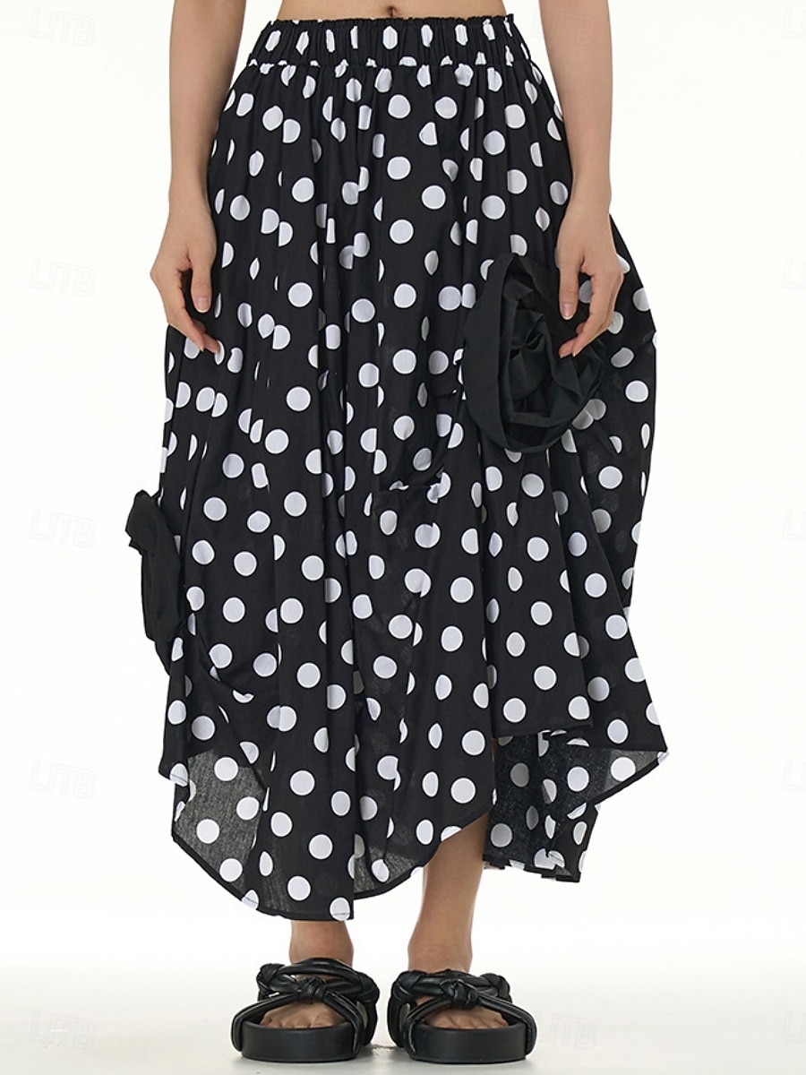 Per donna Gonna Linea A Moda Casual Maxi Vita Alta Gonne A Pois Tasca Elasticizzato Streetwear Quotidiano Bianco e nero Nero / Bianco Nero Bianco Primavera Cotone del 2025 a $57.99 –P2