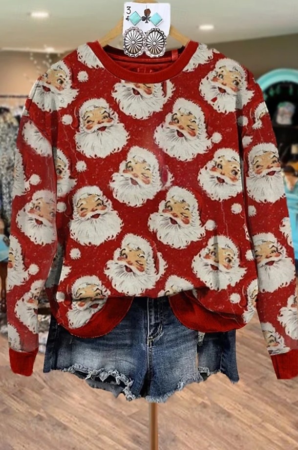Γυναικεία Φούτερ πουλόβερ Γραφική Άγιος Βασίλης Χριστουγεννιάτικο δέντρο Μοντέρνα Καθημερινό Μακρυμάνικο Στρογγυλή Ψηλή Λαιμόκοψη Κανονικά μπλουζάκια Δρόμος Καθημερινή Ένδυση Causal Στάμπα 2025 - $31.99 –P4