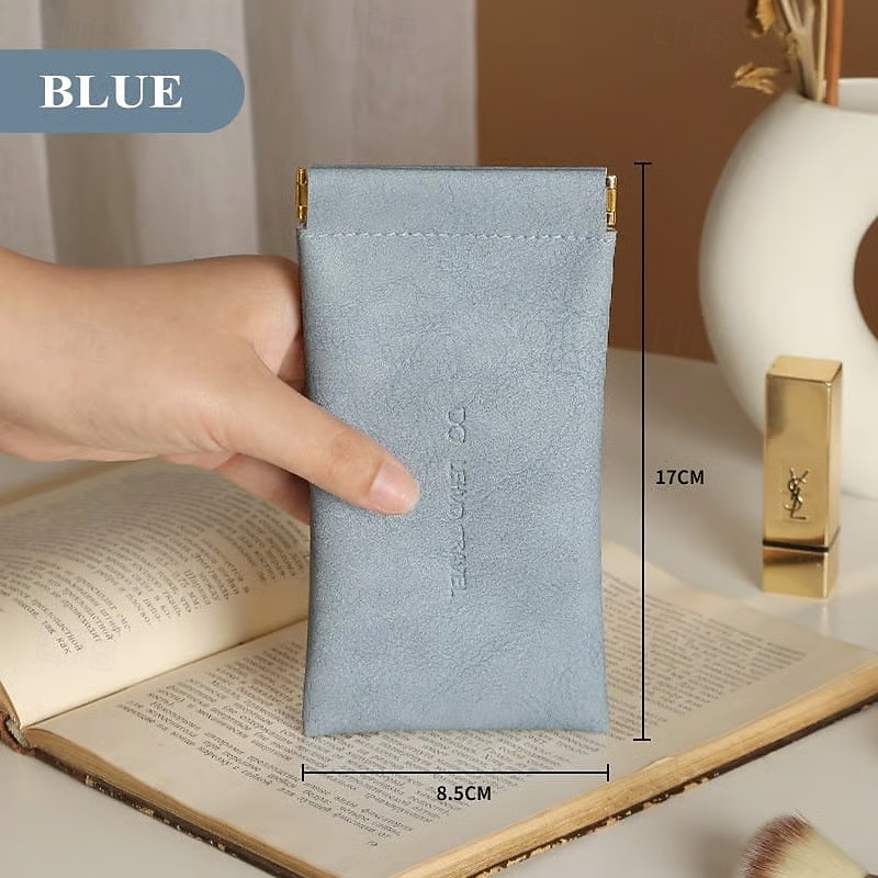 Snap Closure Leather Organizer Pouch Portable Sunglasses Case Simple Solid Color Eyewear Holder Automatic Closing Glasses Bag Unisex Leather Clutch Protective Storage Pouch For Men Women 2026 - $9.99 –P7