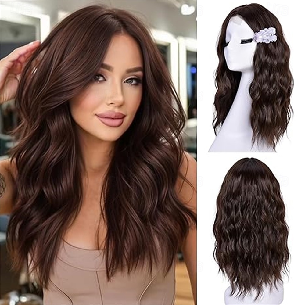 Parrucche corte ondulate per donna, parrucca nera a caschetto, capelli sintetici dall'aspetto naturale, riga centrale frontale in pizzo, per acconciature quotidiane da 18 pollici del 2025 a $21.99 –P6