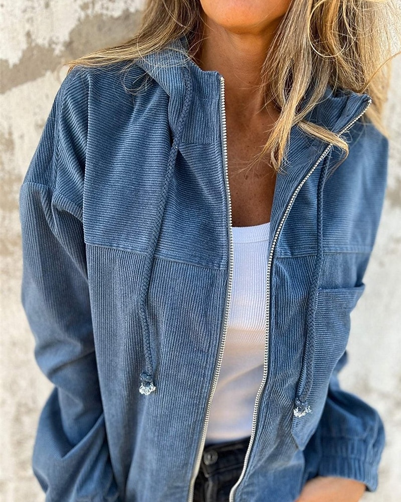 نسائي جاكيت كاجوال مريح سحاب جيب موضة الحديث الخارج سهل مناسب للخارج كاجوال / يومي عطلة نهاية الاسبوع سحاب عادية مع قبعة عادي كم طويل ملابس خارجية أسود وردي بلاشيهغ كاكي الخريف الشتاء 2025 - $27.99 –P7