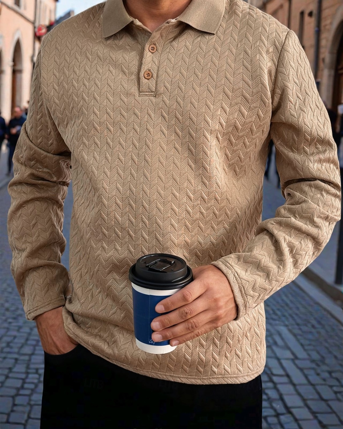 Herren Poloshirts Golf Poloshirts Geschäft Lässig Revers Klassisch Langarm Mode Basic Einfarbig Texture Jacquard Herbst Winter Ganzjahres Lässiger Schnitt Schwarz Weiß Grau Marineblau Khaki Armeegrün 2025 - $21.99 –P4