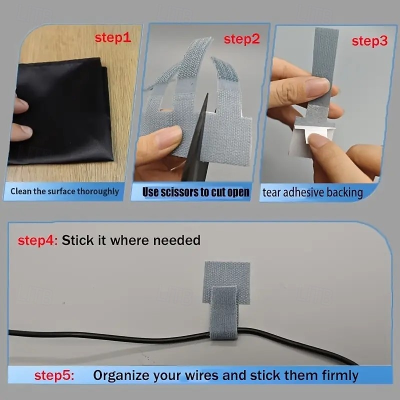 50 fascette autoadesive in velcro per impieghi gravosi – nere, grigie &scrivania bianca multiuso &cinghie per la gestione dei cavi da ufficio, organizer in nylon del 2025 a $11.49 –P7