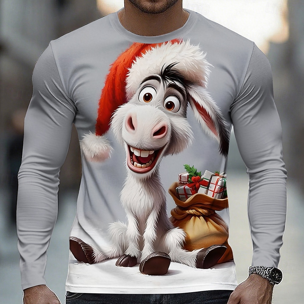 Jul Herr jultomten Rolig T-shirt Långärmad T-shirt 3D-tryck Rund hals Skjorta Mode Grundläggande 3D Gata Ledigt Dagligen Blå Blå 2# Rubinrött Sommar Vår Kläder S M L XL XXL XXXL 2025 - $23.99 –P4