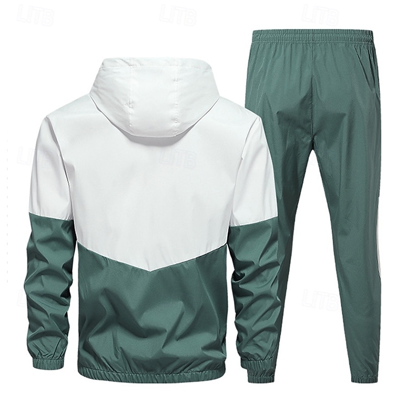 Муж. Спортивный костюм из двух частей Толстовка с капюшоном для отдыха Комплекты спортивных костюмов с карманом Контрастных цветов Наборы одежды Весна Черный Военно-зеленный 2025 - $34.99 –P12