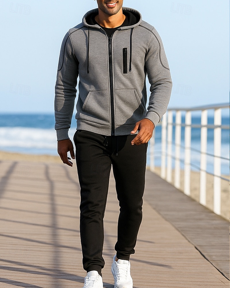 Herr 2-delad träningsoverall Lounge-hoodie Träningsset Snörning Solid färg Träningsdräkter Höst Svart Röd Utomhus Resor Sport Fuktabsorberande Långärmad Sport Sportkläder Microelastisk Normal 2026 - $37.99 –P5