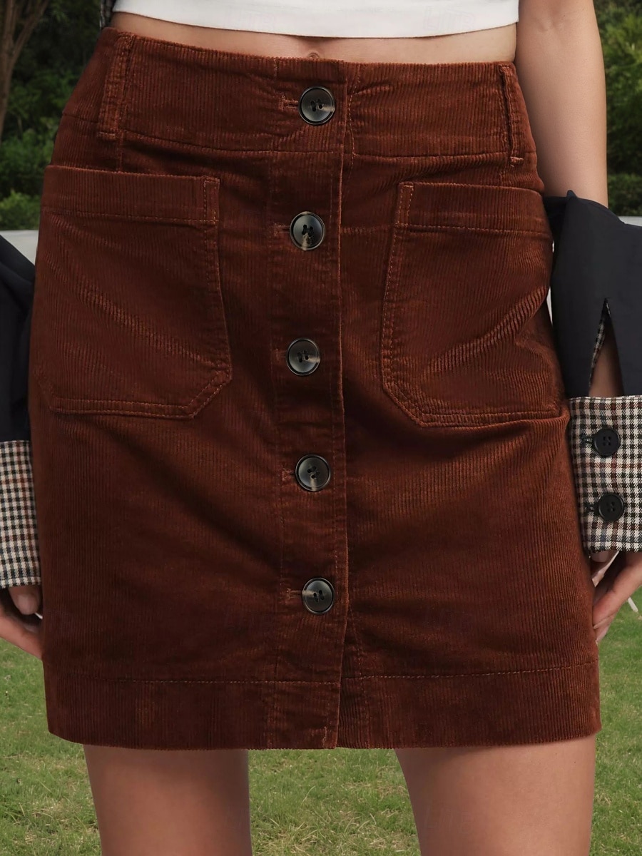 Per donna Moda Casual Mini Vita Alta Gonne Semplice Tasca Inelastico Quotidiano Streetwear Marrone Primavera del 2026 a $22.99 –P1