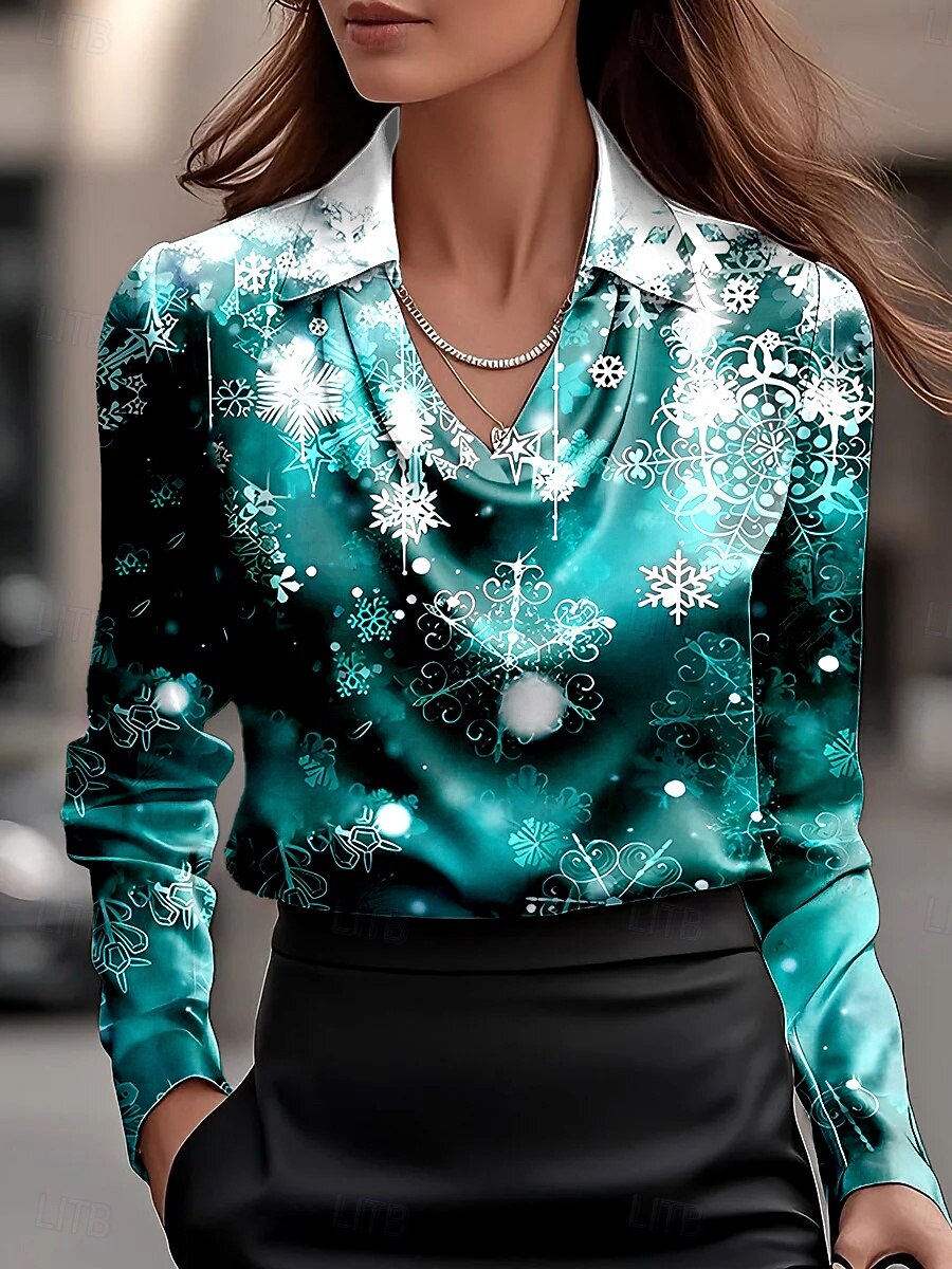 Christmas Women's Shirt Ombre Graphic Snowflake Elegant Vintage