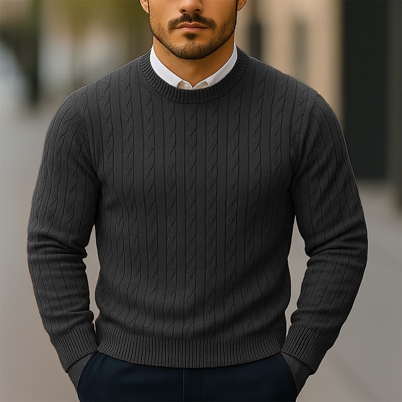 Homens Suéter Pulôver suéter Estriado Cabo Tricotar Tops regulares Tricotado Corte Justo Tecido Gola Redonda Roupa de Malha Moderna Casual Roupa Diária Roupa Outono Todas as Estações Preto Branco S M de 2026 por $26.99 –P6
