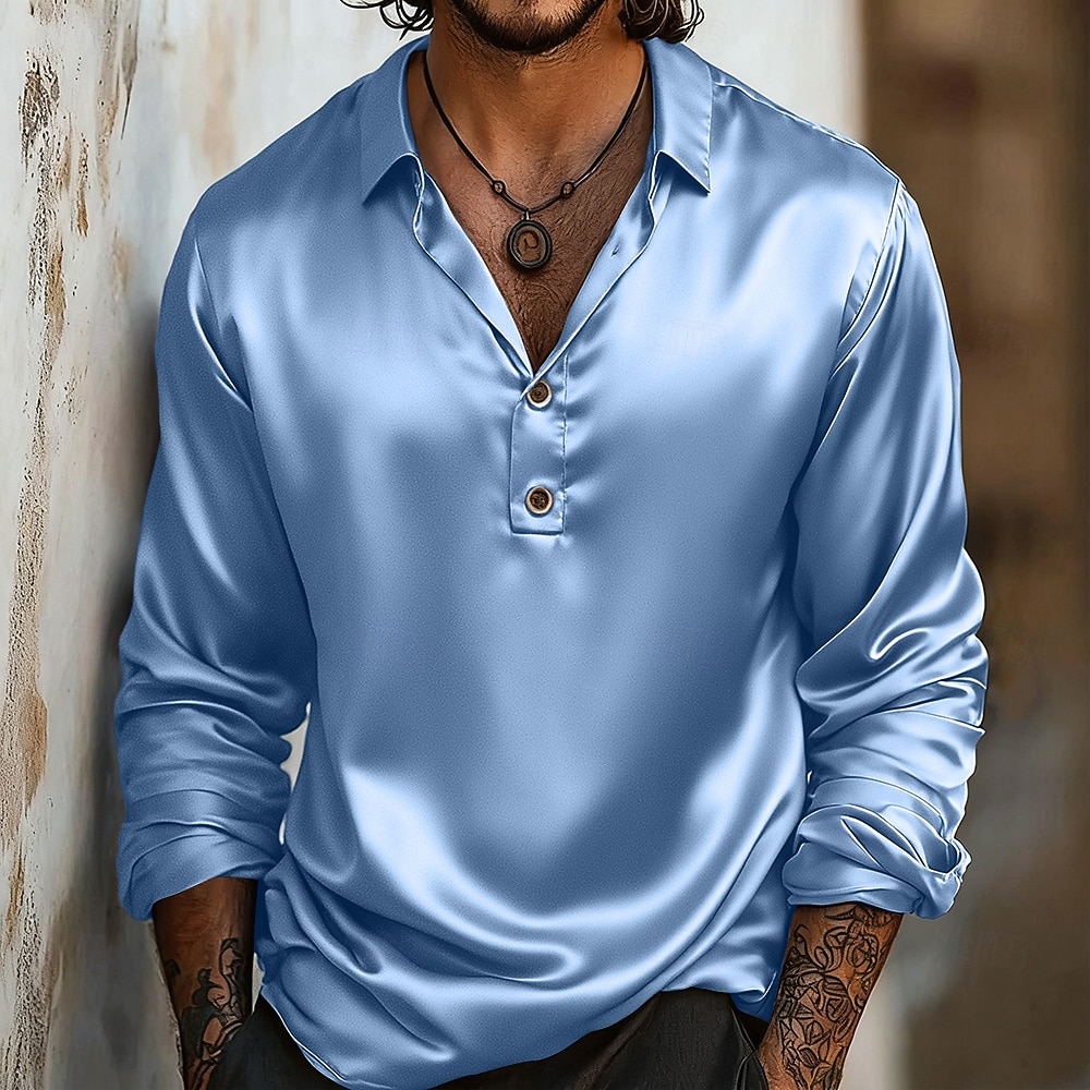 Herren Hemd Satinhemd Freizeithemd Knopfhemd Schwarz Blau Gold Grau Langarm Einfach Revers Outdoor Urlaub Button-Down Bekleidung Elegant Mode Geschäftlich Zur Seite fahren 2025 - $23.99 –P7