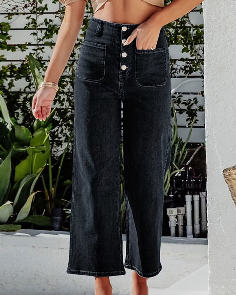 Per donna Jeans Chinos Dritto Streetwear Casual Lunghezza intera Vita media Semplice Tasca Elastico in vita Confortevole Micro-elastico All'aperto Vacanza Quotidiano Nero Blu Blu chiaro Autunno del 2025 a $32.99 –P6