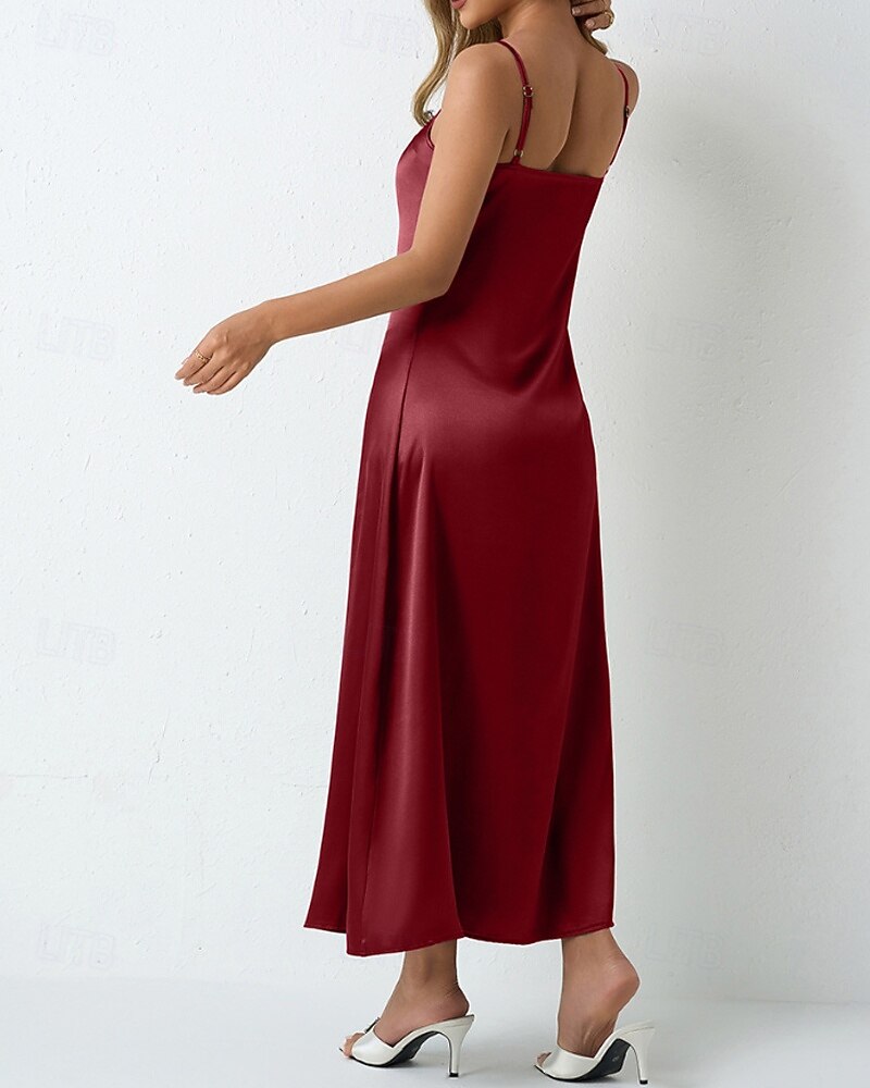 Dames Halflange jurk Satijnen Jurk Feestjurk Cocktail jurk Slipdress Modieus Modern Buiten Avond Feest Feest Normale pasvorm Effen Mouwloos hihnat Lichtgroen Wijn Donkergroen Paars Lente Herfst 2026 - $25.99 –P14