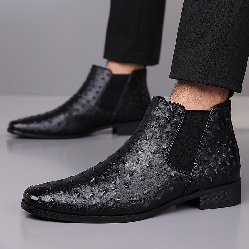 Ανδρικές γκρι μπότες Chelsea από τεχνητό δέρμα – slip-on παπούτσια με μοτίβο στρουθοκαμήλου για επαγγελματικές δραστηριότητες, επίσημες εκδηλώσεις και καθημερινή χρήση 2025 - $46.99 –P7