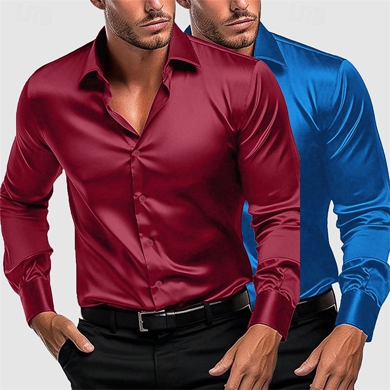 Herren Hemd Satinhemd Kleidhemd Freizeithemd Knopfhemd Einfach Formell Hochzeit Weiß + Grün Weiss + schwarz Weiß + blau Blau + grün Langarm Revers Frühling & Herbst Ganzjahres Bekleidung 2025 - $29.99 –P6