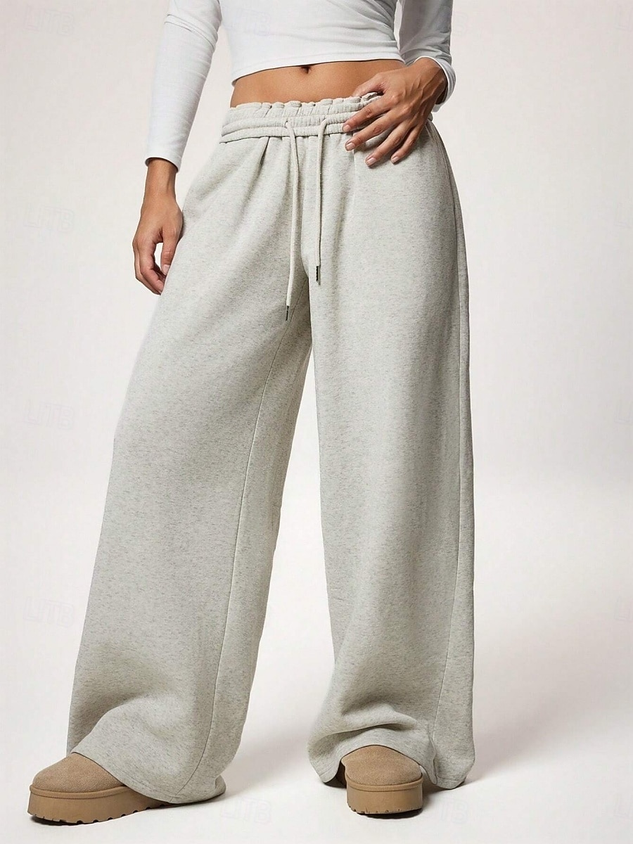 Femmes Joggings Jambe large Chinos Mode Streetwear Occasionnel Longueur complète Taille haute Uni Ceinture Élastique Confortable Doux Élastique Extérieur Rue Gris clair Noir Blanche Rouge Ét de 2026 ? $29.99 –P5