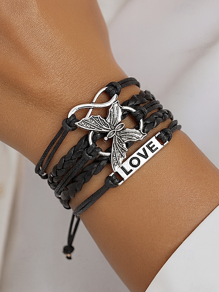 Pulseira feminina de Natal multicamadas com pingente de borboleta e amor, joias trançadas ajustáveis em várias cores para festas de fim de ano e presentes de 2026 por $5.99 –P2