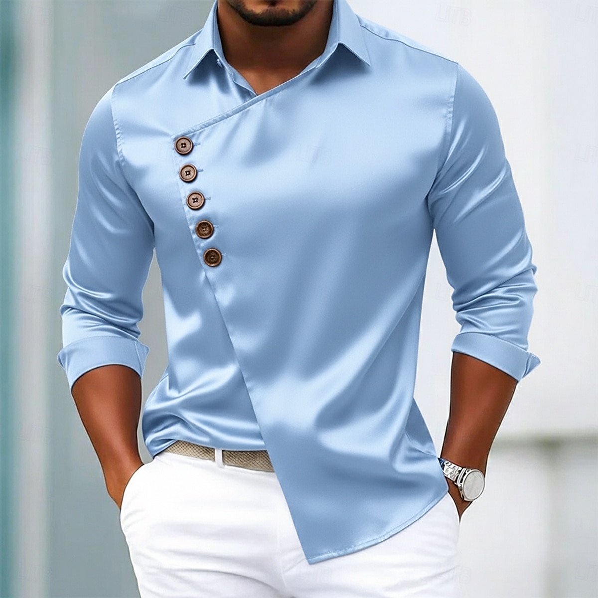 Per uomo Camicia Camicia in raso Camicia elegante Camicia casual Camicia con Bottoni Camicia da Ballo Semplice Formale Matrimonio Blu chiaro Nero Blu reale Oro Manica Lunga Bavero Tutte le stagioni del 2025 a $23.99 –P3