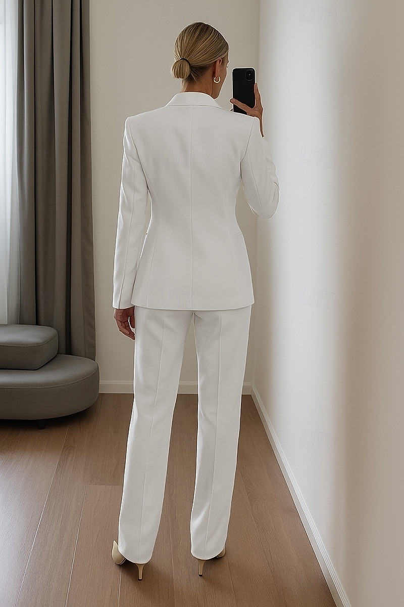 Women's 2 Pieces Stretch Crepe Single-Breasted Formal Wedding Guest Elegant Vintage Contemporary Long Sleeve Notch Lapel Lapel Cover Buttons 2026 - $206.99 –P2