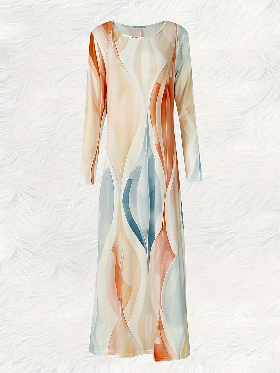 Naisten Maksimekko A linjainen mekko Vapaa-aika Boheemi Päivittäin Pyhäpäivä Normaali Geometrinen Abstrakti Pitkähihainen Tiukka pyöreä kaula-aukko Sininen Oranssi Apila Kevät Syksy 2025 - $36.99 –P3