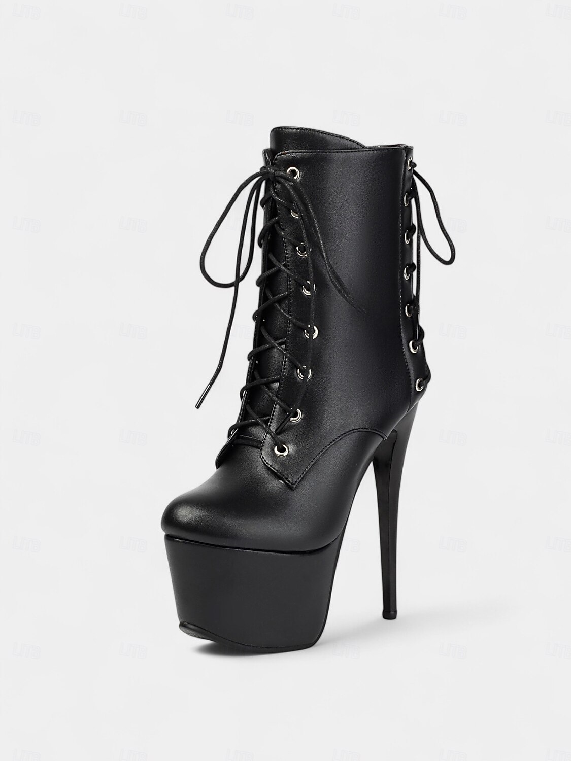 Botas femininas pretas de couro sintético com cadarço e plataforma - botas curtas sensuais de salto agulha alto para a vida noturna &pole dance de 2025 por $84.99 –P9
