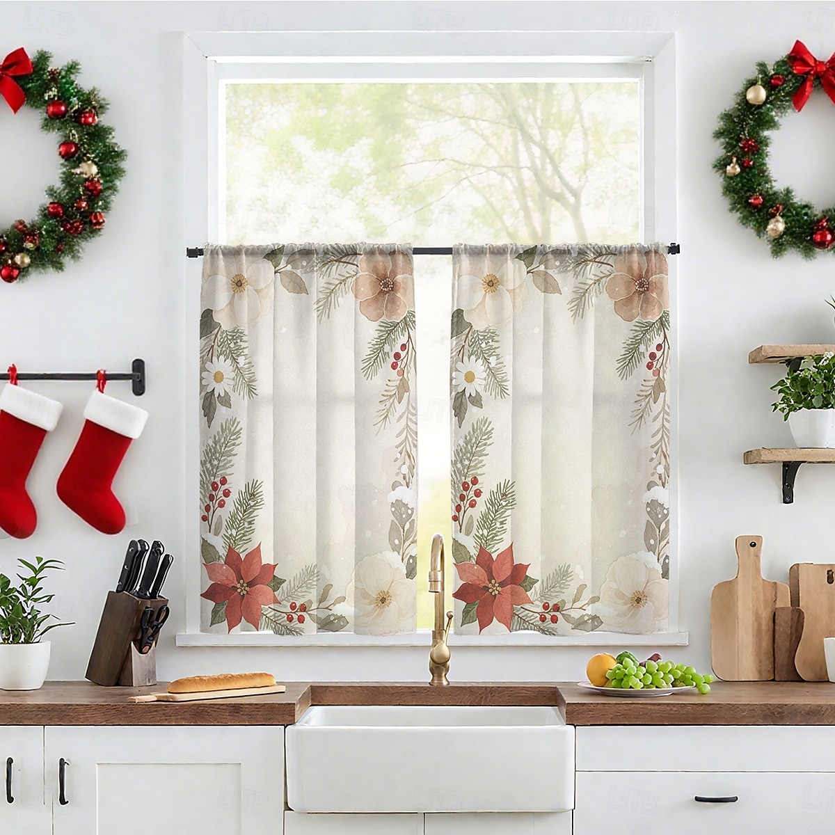 1 st ny julserie transparent gardin, 3D digitaltryckt stångficka fönstervoile, sovrum &vardagsrumsdekoration, direkt från fabriken 2025 - $12.49 –P2