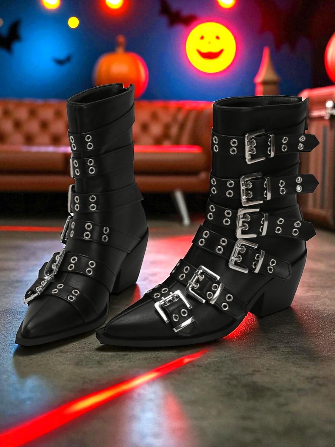 Dámské Boty Motorkářské boty Venkovní Párty hudební festival Boty do lýtka Nýty Přezky Zip Kačenka Palec do špičky Punk gotický Umělá kůže Zip Matná černá Zářivě černý Bílá 2025 - $79.99 –P4