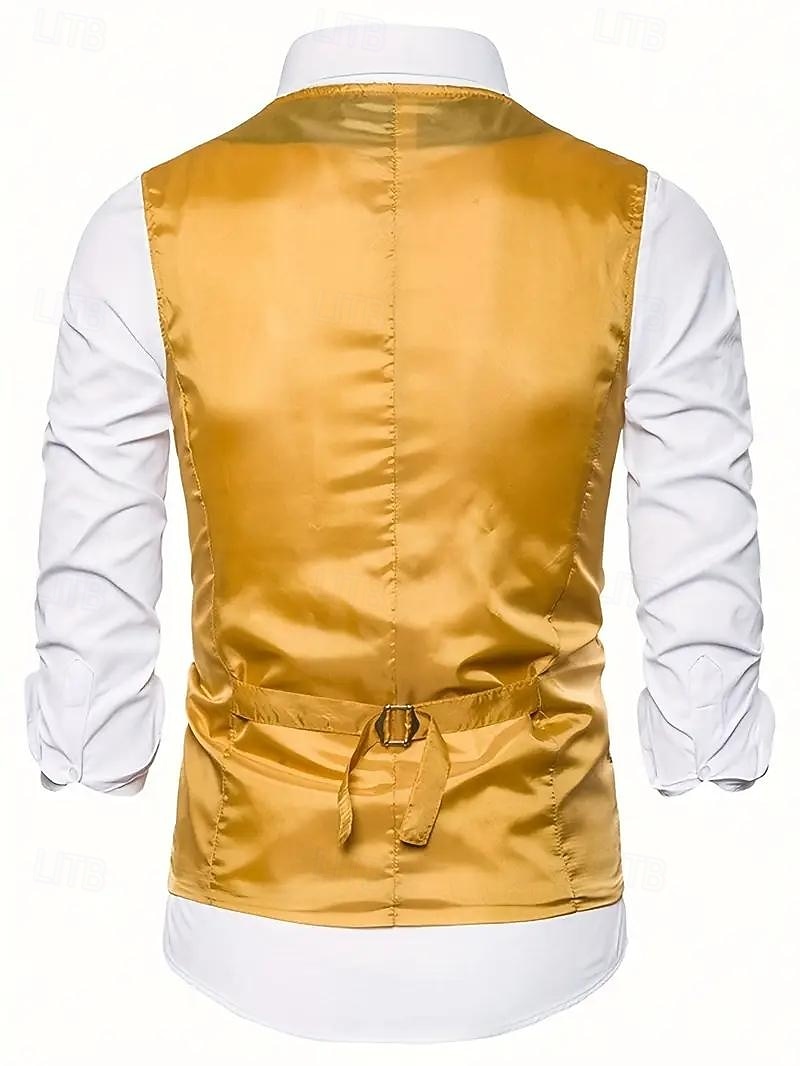 gilet da uomo con scollo a V, tinta unita, nero, argento e oro, vestibilità su misura del 2025 a $39.99 –P3
