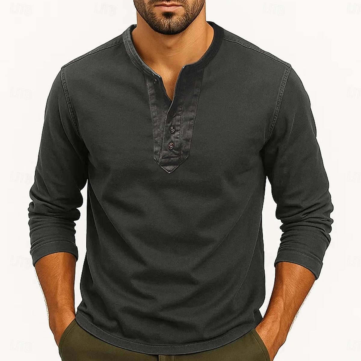 Herren Vintage-Shirt Henley Hemd Langarm Einheitliche Farbe Vintage Retro Vintage Vintage-Stil Stückgefärbt Verblasst Henley Lässig Frühling & Herbst Ganzjahres Braun Dunkelgray Henley T-Shirt 2026 - $26.99 –P3