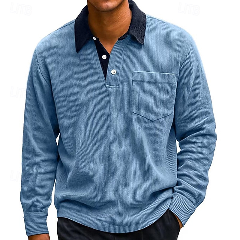 Men's Corduroy Shirt Golf Shirt Casual Work Lapel Long Sleeve Basic Modern Color Block Buttons Spring Fall Regular Fit Blue Black White Red Navy Blue Green Corduroy Shirt 2026 - $26.99 –P5