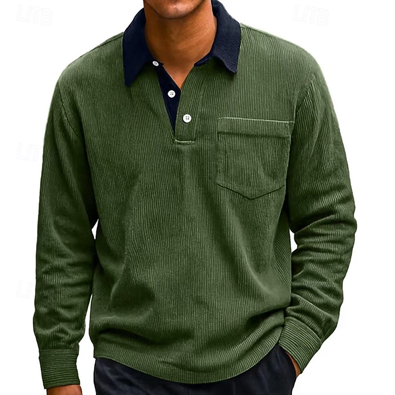 Men's Corduroy Shirt Golf Shirt Casual Work Lapel Long Sleeve Basic Modern Color Block Buttons Spring Fall Regular Fit Blue Black White Red Navy Blue Green Corduroy Shirt 2026 - $26.99 –P6