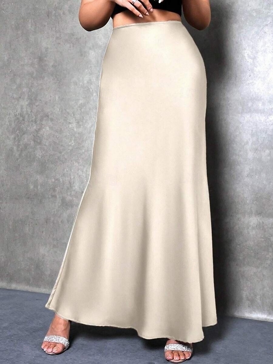 Women's Satin Skirts Elegant Fashion Maxi High Waist Skirts Plain Micro-elastic Party Street Black Fuchsia Green Khaki Spring 2026 - $25.99 –P13