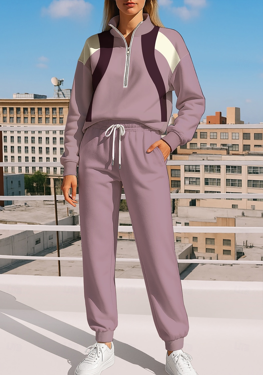 בגדי ריקוד נשים טרנינג אימונית חליפת ריצה שרוך רוכסן גיאומטרי ז'קט ומכנס טרנינג סט לבוש אתלטי אביב ורוד אגבי להתאמן חוץ רך בג'י שרוול ארוך ספורט לבוש אקטיבי מיקרו-אלסטי מונח בצורה רפויה 2025 - $37.99 –P3