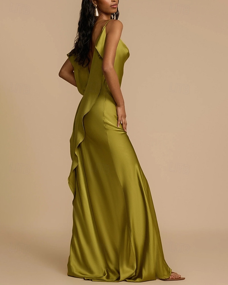 Dames Lange jurk maxi-jurk Feestjurk Cocktail jurk Satijnen Jurk Slipdress Modieus Modern Feest Speciale gelegenheden  Avond Feest Normale pasvorm Effen Mouwloos hihnat Groen Lente Herfst 2025 - $27.99 –P6
