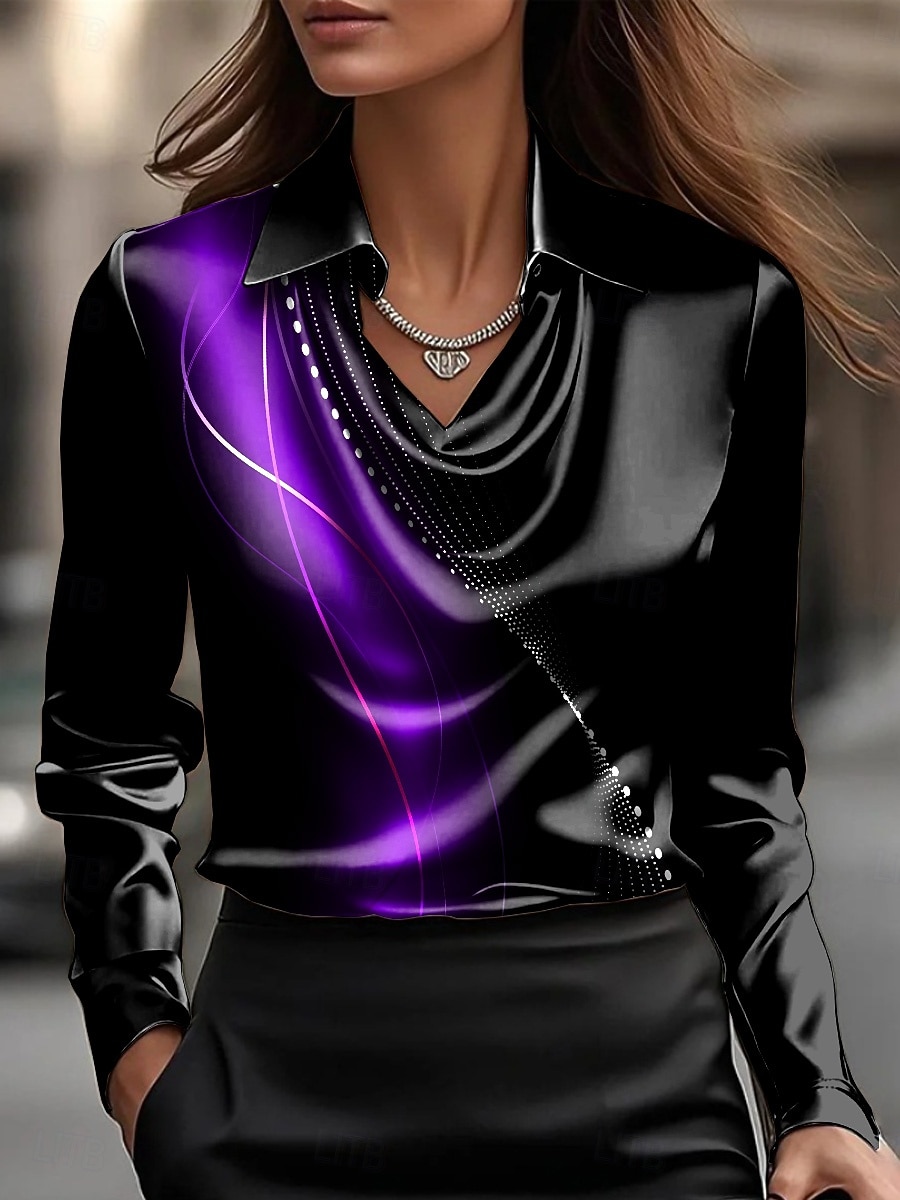 Damskie Koszula Z marszczeniami W fałdki Ombre Graficzny Geometryczny Elegancja Elegancki Codzienny Długi rękaw Lejący się dekolt Zwykłe topy Codzienny Praca Stroje na imprezy wieczorowe Niebieski 2026 - $32.99 –P4